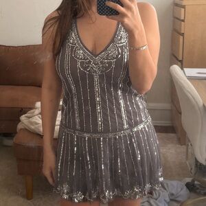 Zara Charcoal Grey Sequin-Embellished Mini Dress